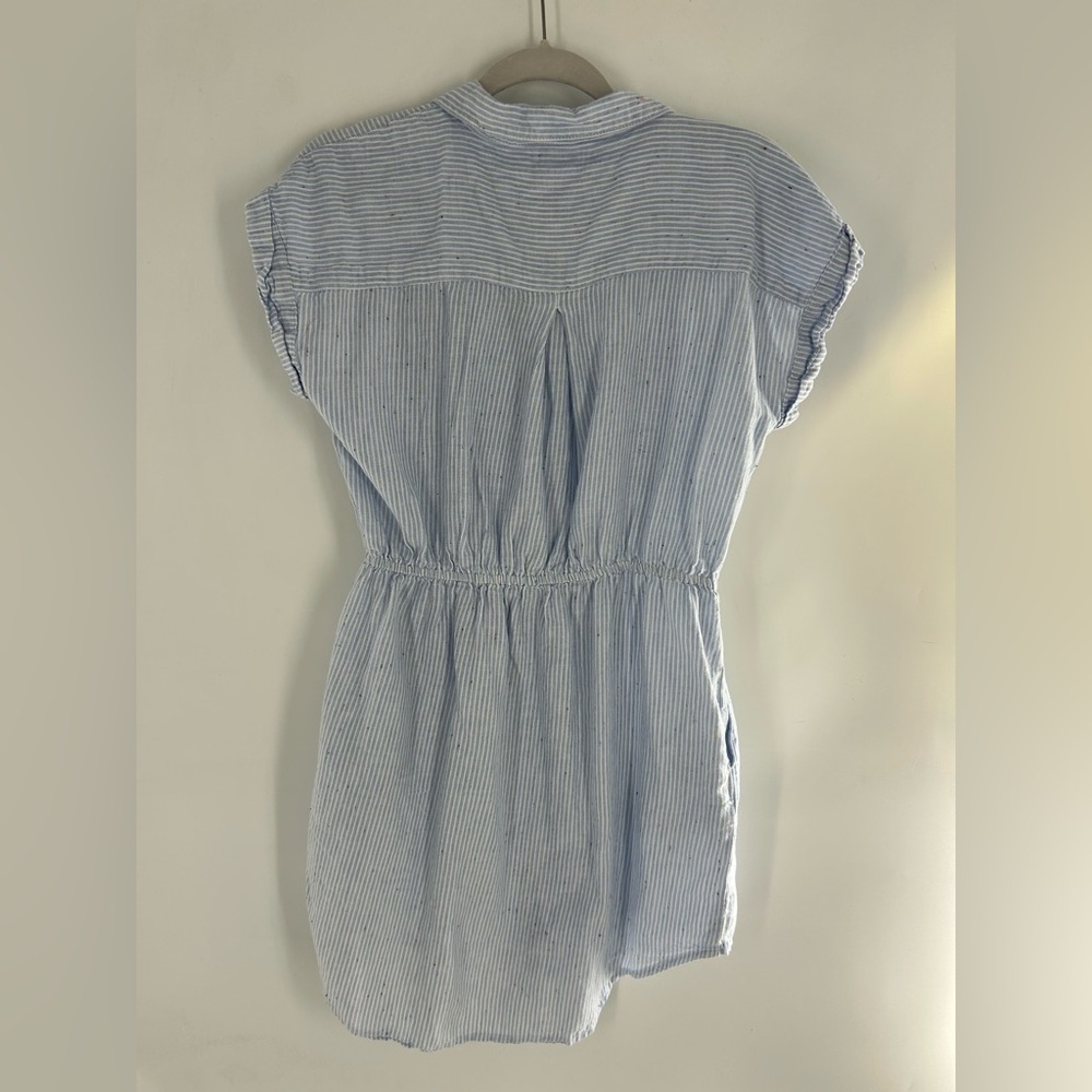 Japna Shirt Dress Blue Stripe Short Sleeve Drawstring Waist - Picture 4 of 7